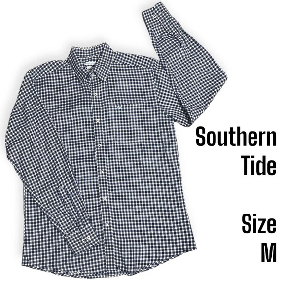 Southern Tide Tailored Fit navy white gingham Button Down Shirt size Medium - Picture 1 of 7